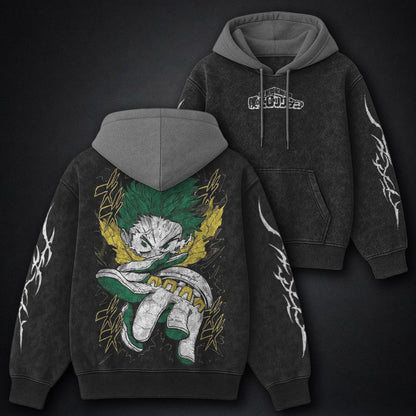 My Hero Academia Faded Black and Grey Washed Hoodie