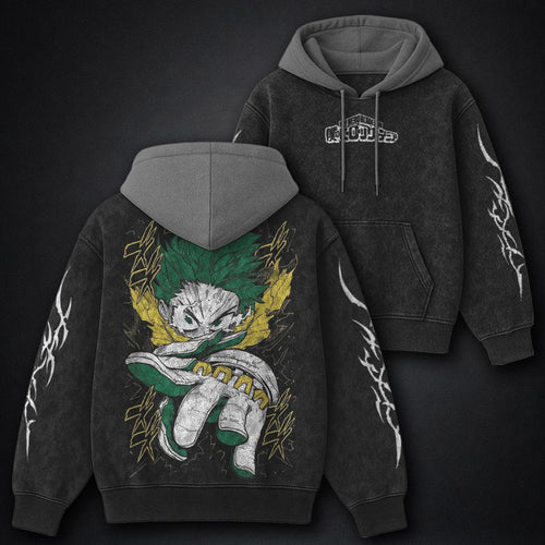 My Hero Academia Faded Black and Grey Washed Hoodie