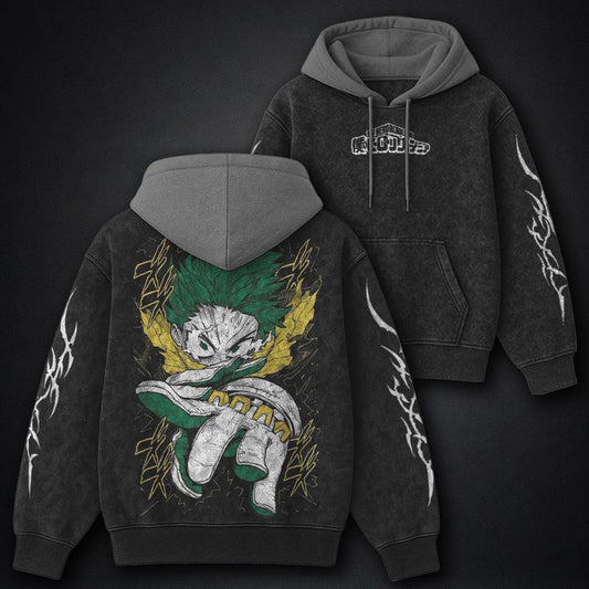 My Hero Academia Faded Black and Grey Washed Hoodie