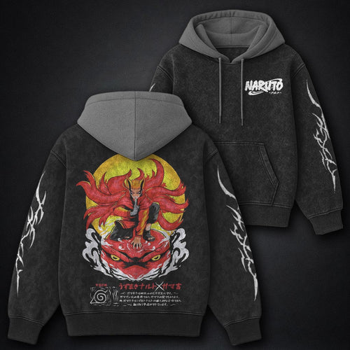 Naruto Clean Black and Grey Washed Hoodie