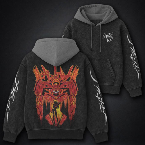 Neon Genesis Evangelion Lightweight Black and Grey Washed Hoodie