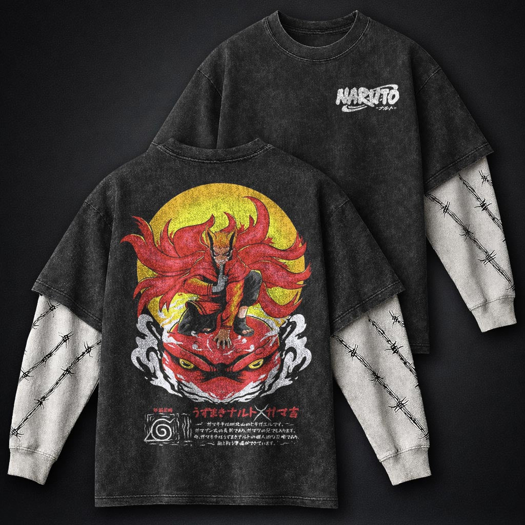 Naruto Clean Washed Double Sleeves T-Shirt