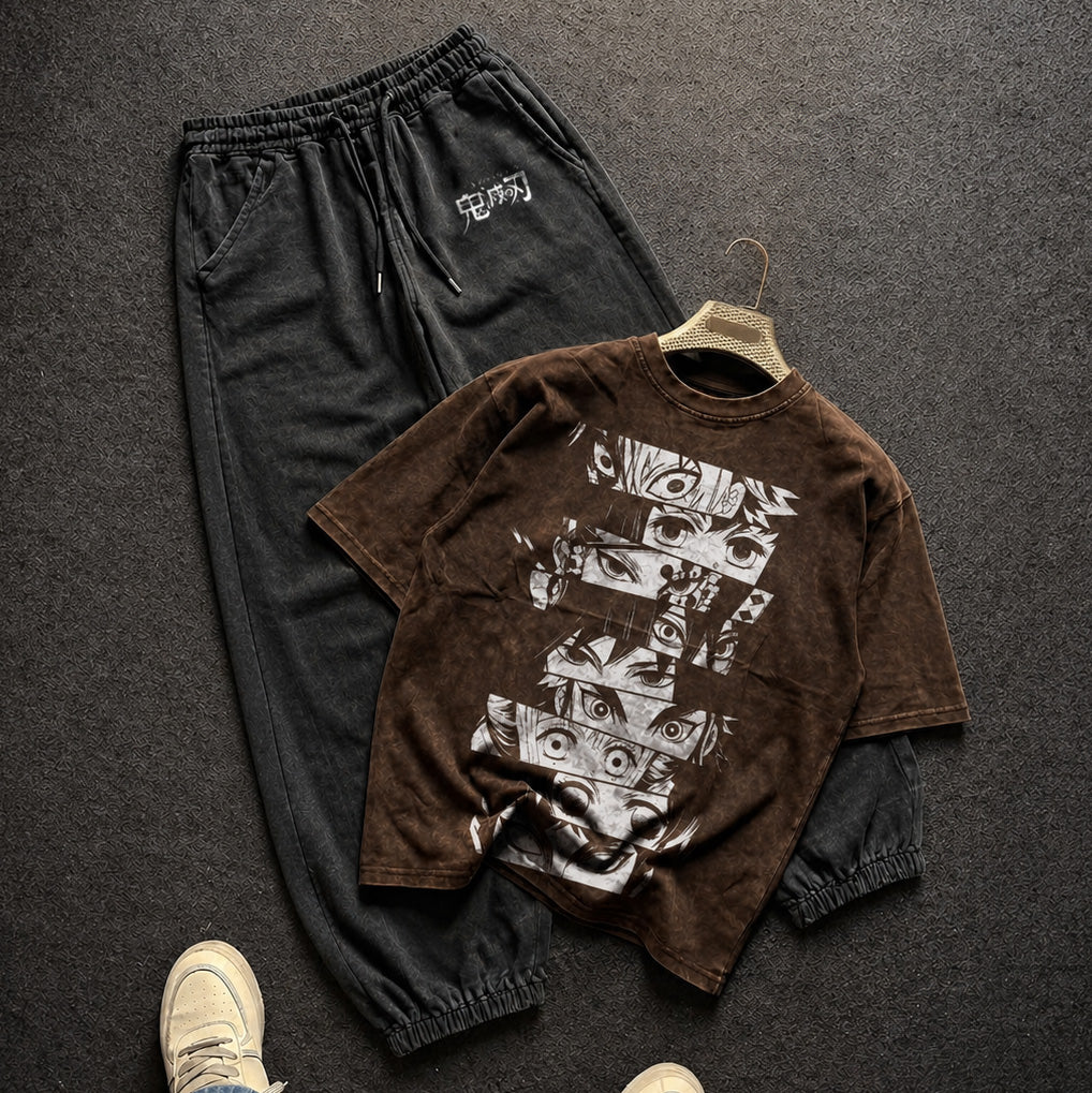 Demon Slayer Washed Brown T-Shirt and Joggers Combo