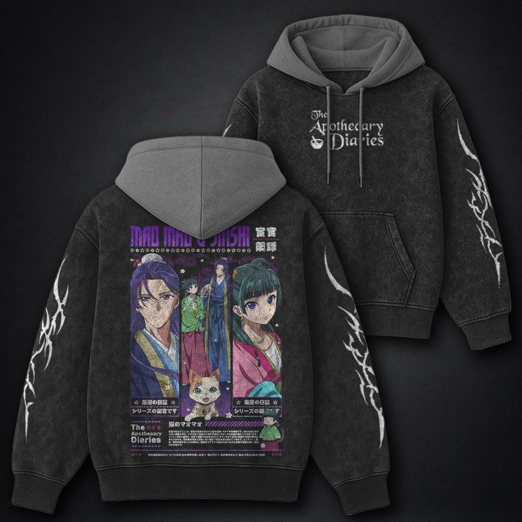 Apothecary Diaries Heavyweight Black and Grey Washed Hoodie