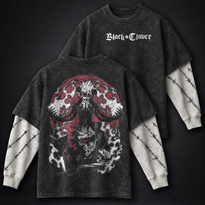 Black Clover Washed Washed Double Sleeves T-Shirt