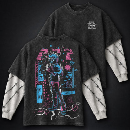 Mob Psycho 100 Graphic Washed Double Sleeves T-Shirt