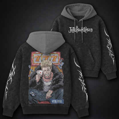 Jujutsu Kaisen Durable Black and Grey Washed Hoodie