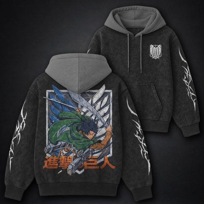 Attack on Titan Heavyweight Black and Grey Washed Hoodie