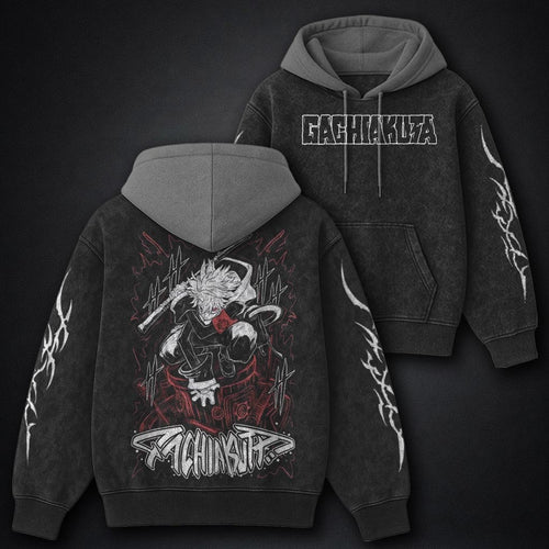 Gachiakuta Graphic Black and Grey Washed Hoodie
