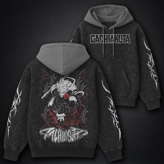 Gachiakuta Graphic Black and Grey Washed Hoodie