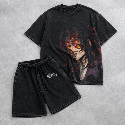 Demon Slayer Washed Black T-Shirt and Shorts Combo (6 Designs)