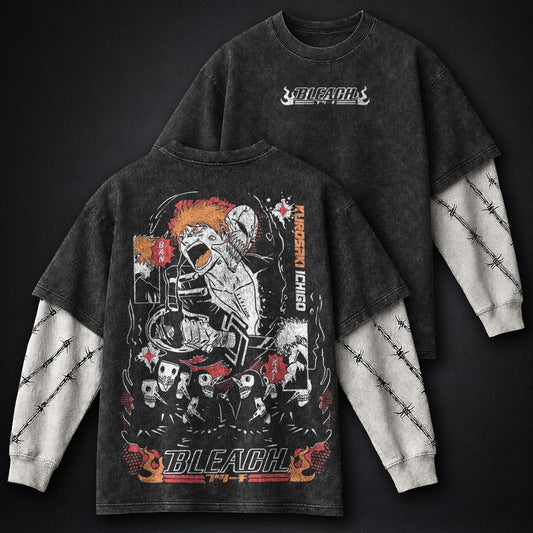Bleach Relaxed Washed Double Sleeves T-Shirt