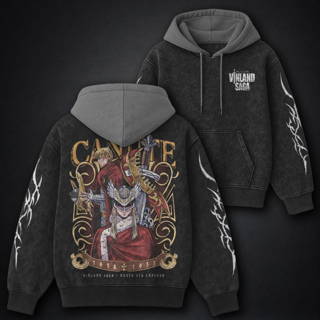 Vinland Saga Oversized Black and Grey Washed Hoodie