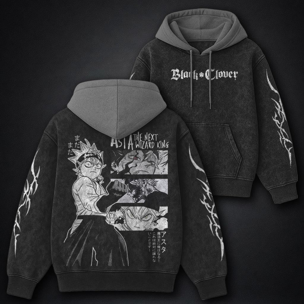 Black Clover Relaxed Black and Grey Washed Hoodie