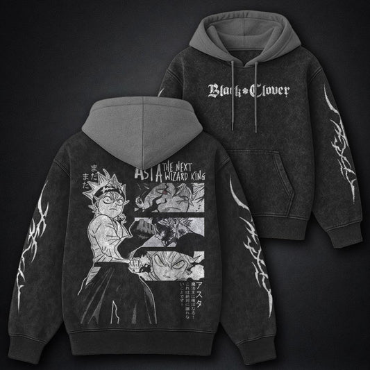 Black Clover Relaxed Black and Grey Washed Hoodie