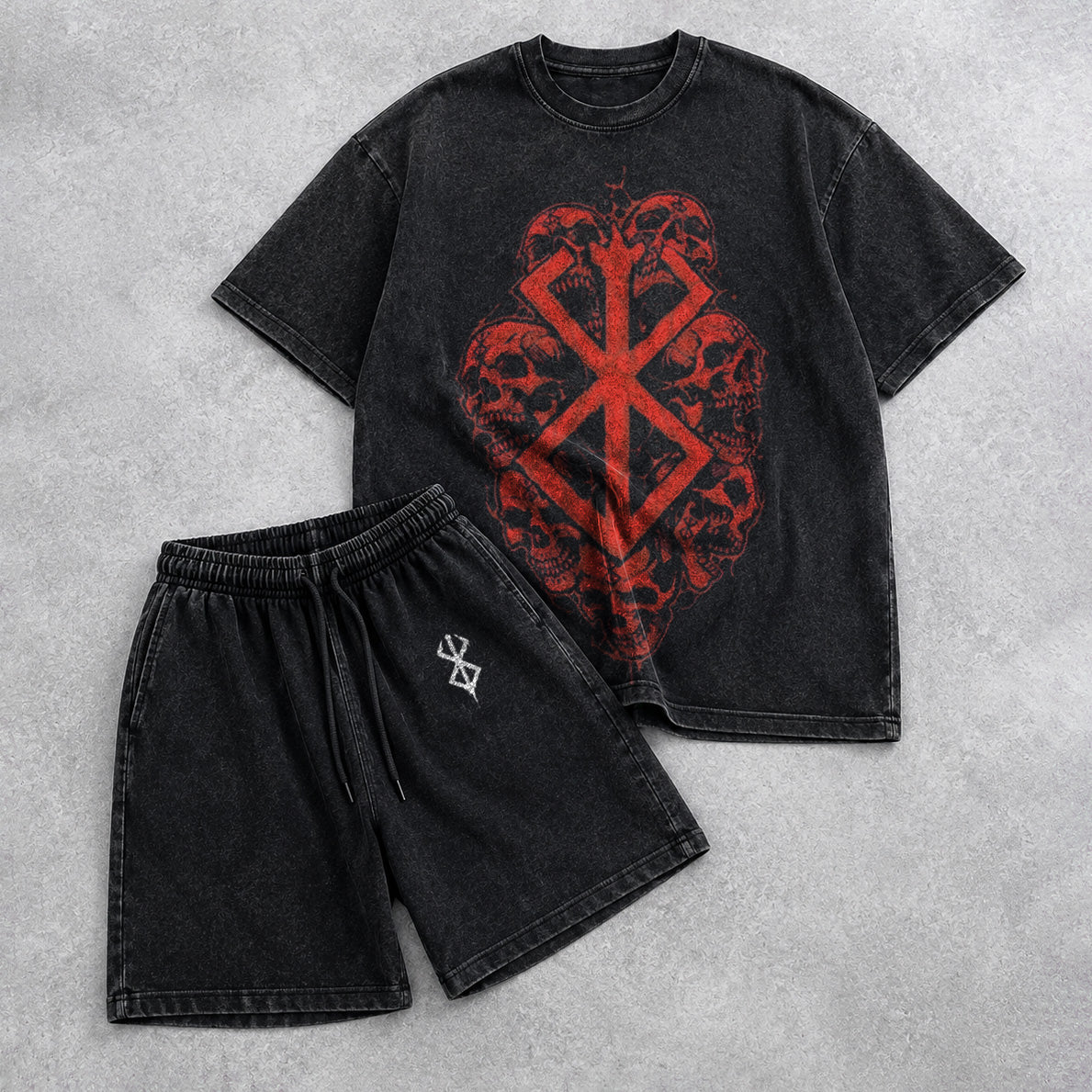 Berserk Washed Black T-Shirt and Shorts Combo (6 Designs)