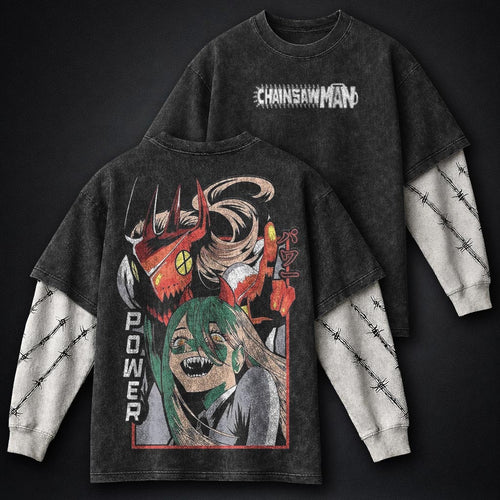 Chainsaw Man Vintage Washed Double Sleeves T-Shirt