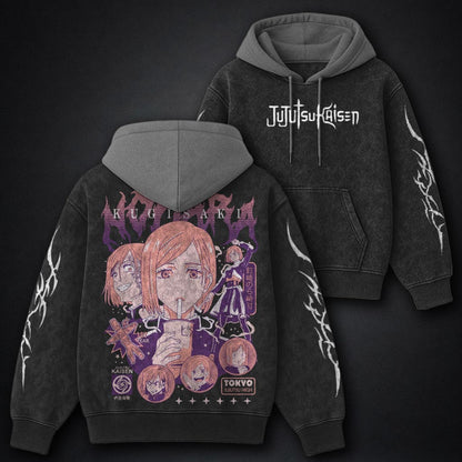 Jujutsu Kaisen Timeless Black and Grey Washed Hoodie