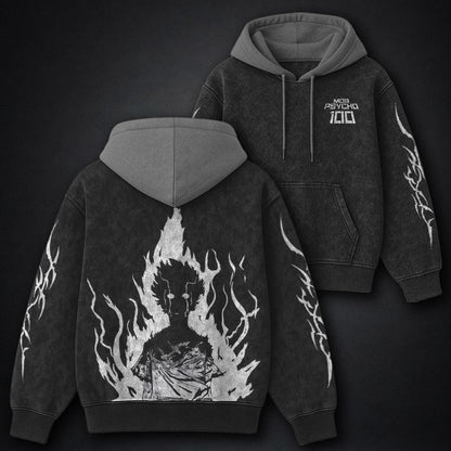 Mob Psycho 100 Lightweight Black and Grey Washed Hoodie