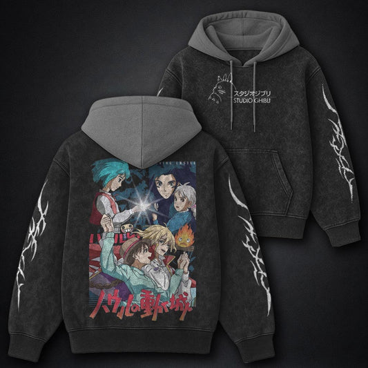 Ghibli Premium Black and Grey Washed Hoodie