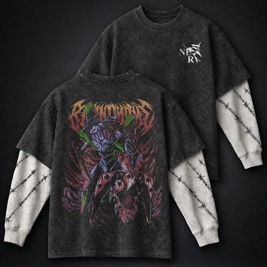 Neon Genesis Evangelion Relaxed Washed Double Sleeves T-Shirt