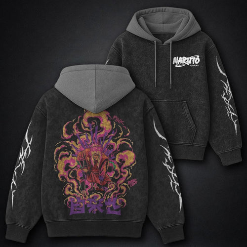 Naruto Oversized Black and Grey Washed Hoodie