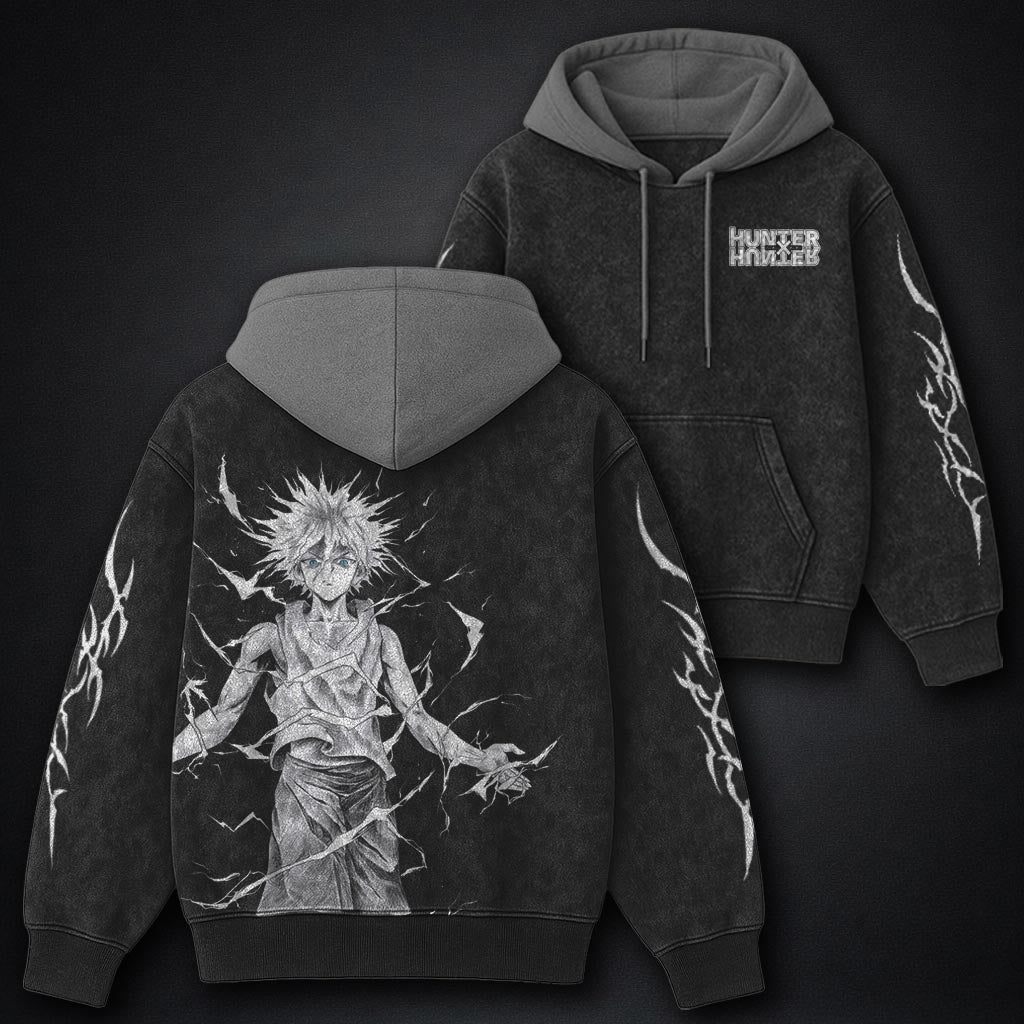 Hunter x Hunter Statement Black and Grey Washed Hoodie