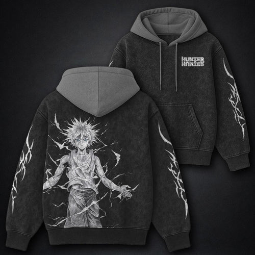Hunter x Hunter Statement Black and Grey Washed Hoodie