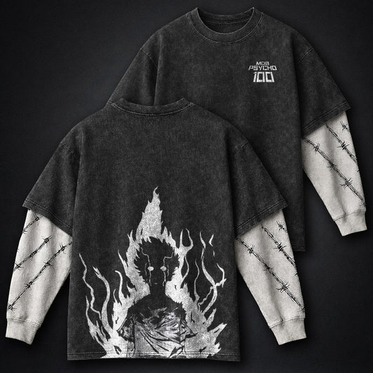 Mob Psycho 100 Classic Washed Double Sleeves T-Shirt