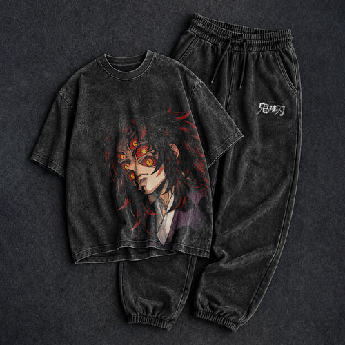 Demon Slayer Washed Black T-Shirt and Joggers Combo