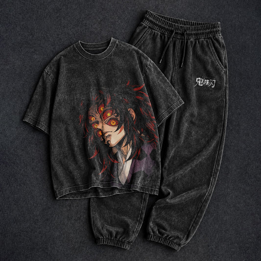 Demon Slayer Washed Black T-Shirt and Joggers Combo