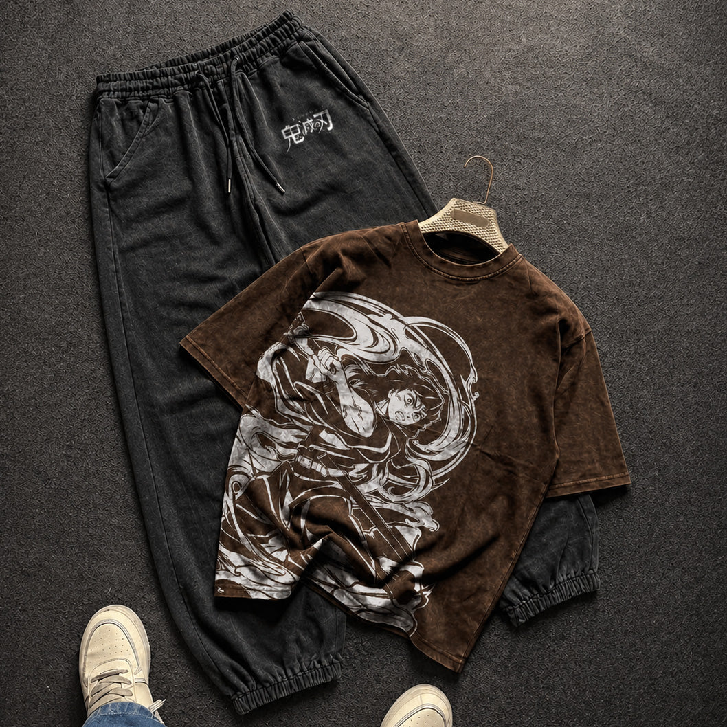 Demon Slayer Washed Brown T-Shirt and Joggers Combo