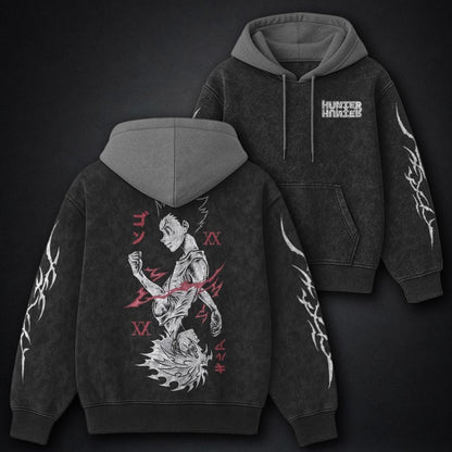 Hunter x Hunter Oversized Black and Grey Washed Hoodie