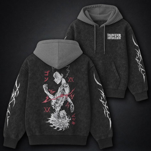 Hunter x Hunter Oversized Black and Grey Washed Hoodie