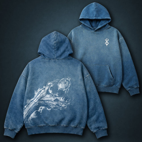 Berserk Oversized Blue Faded Hoodie