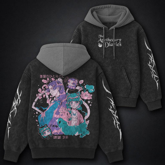 Apothecary Diaries Lightweight Black and Grey Washed Hoodie