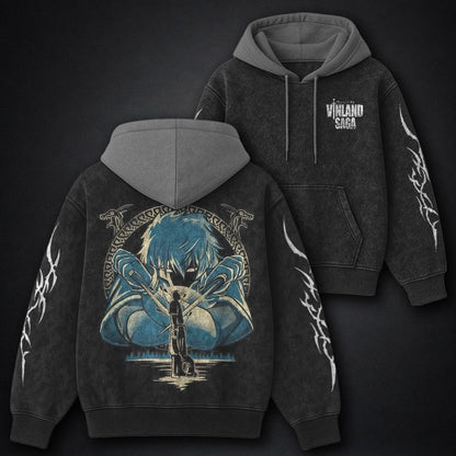 Vinland Saga Lightweight Black and Grey Washed Hoodie