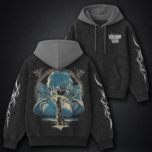 Vinland Saga Lightweight Black and Grey Washed Hoodie