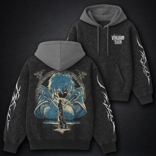 Vinland Saga Lightweight Black and Grey Washed Hoodie