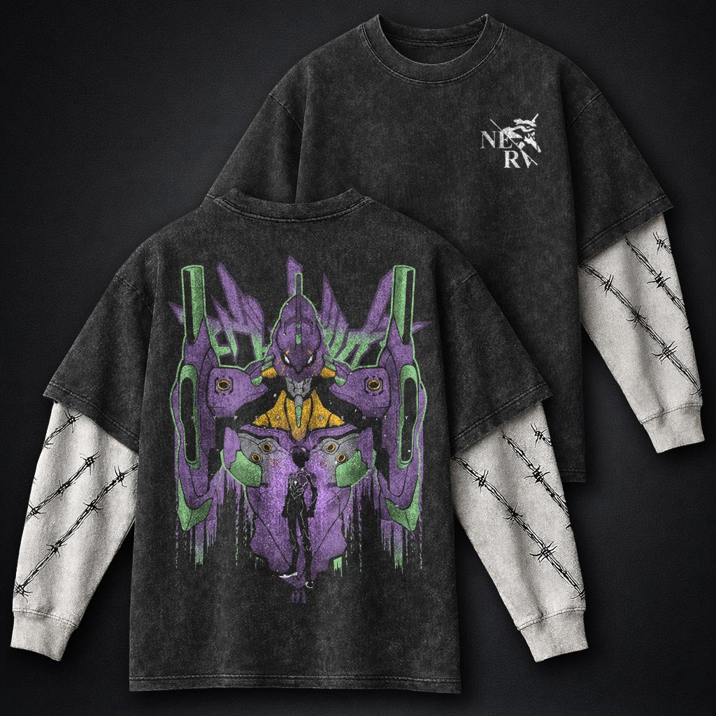 Neon Genesis Evangelion Premium Washed Double Sleeves T-Shirt