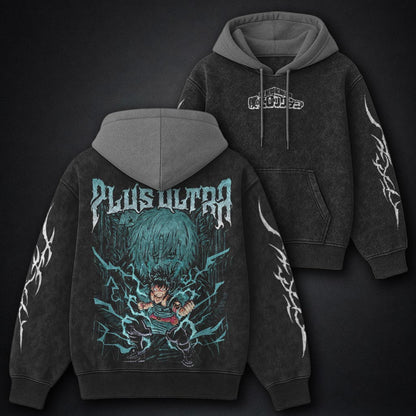 My Hero Academia Oversized Black and Grey Washed Hoodie