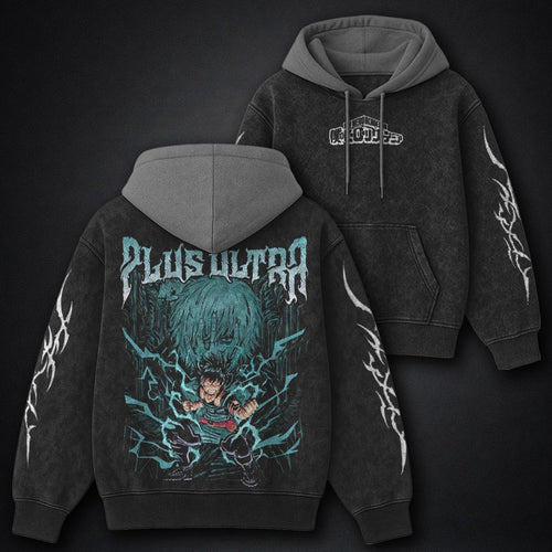 My Hero Academia Oversized Black and Grey Washed Hoodie