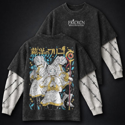 Frieren Oversized Washed Double Sleeves T-Shirt