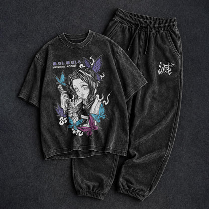 Demon Slayer Washed Black T-Shirt and Joggers Combo