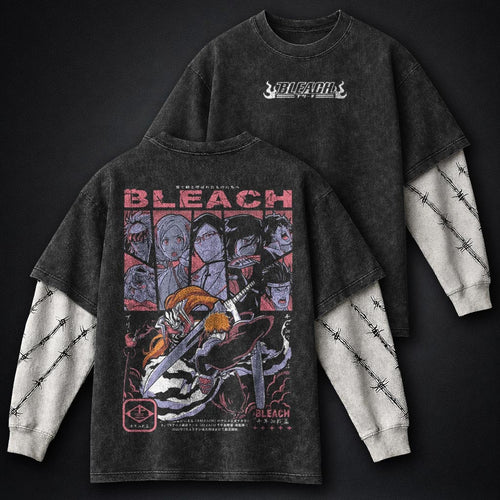 Bleach Washed Washed Double Sleeves T-Shirt