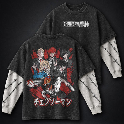 Chainsaw Man Washed Washed Double Sleeves T-Shirt