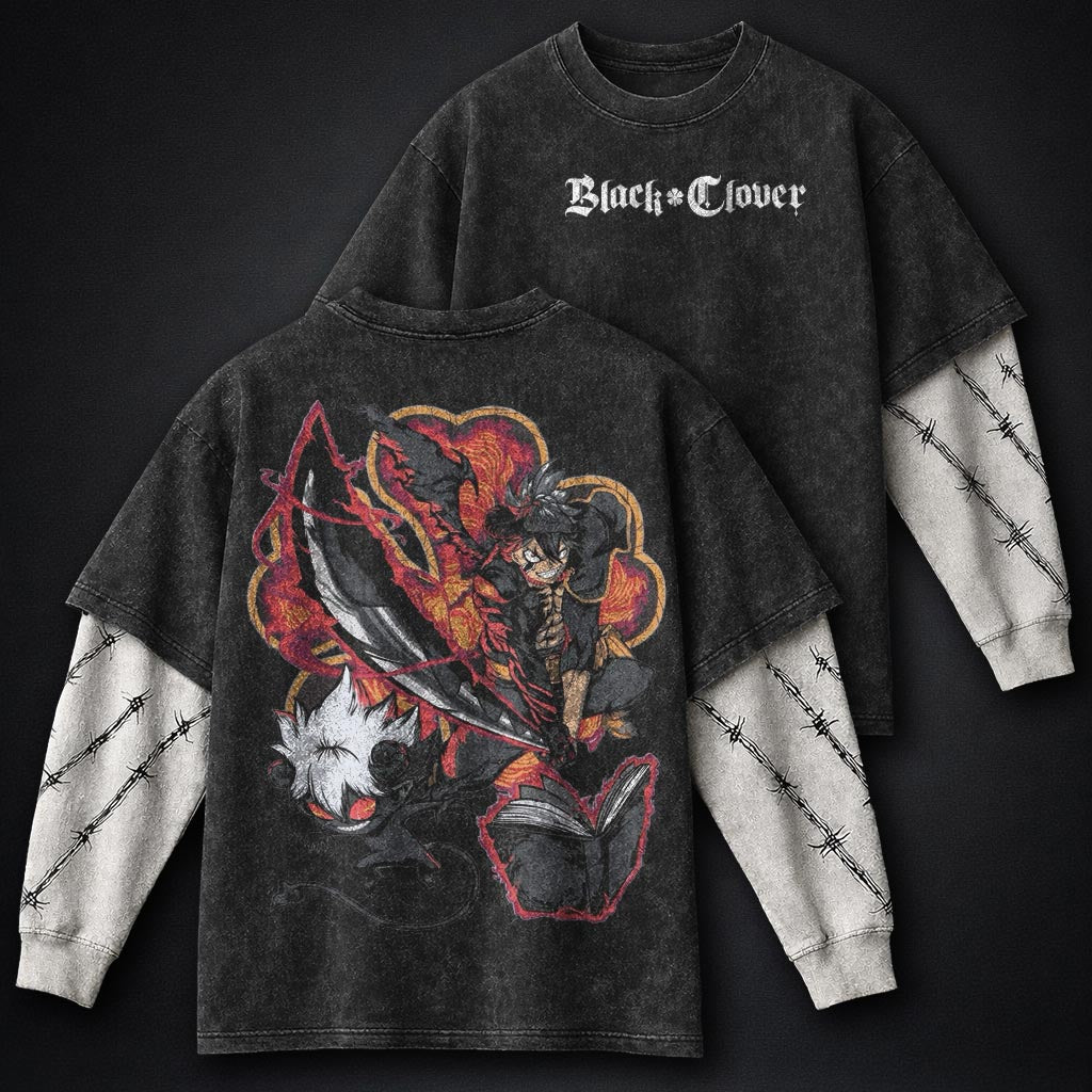 Black Clover Classic Washed Double Sleeves T-Shirt