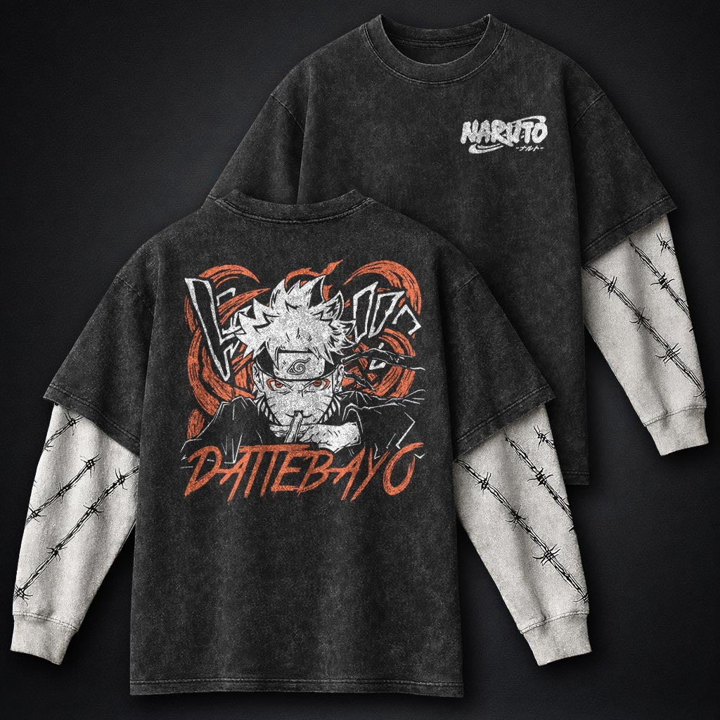 Naruto Bold Washed Double Sleeves T-Shirt