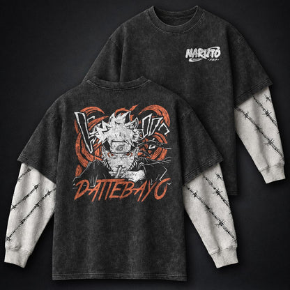 Naruto Bold Washed Double Sleeves T-Shirt