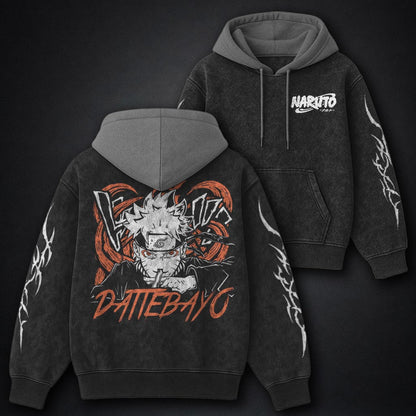 Naruto Relaxed Black and Grey Washed Hoodie